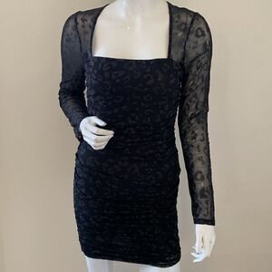 NWOT Sabora Black Glitter Leopard Print Long Sleeve Mink Dress Dolls Kill